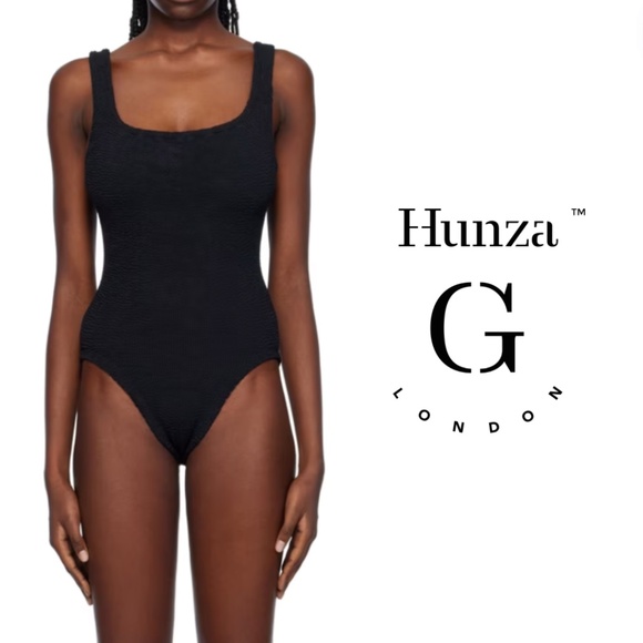 Hunza G Other - HUNZA G Black Square Neck Swimsuit Low Back Seamless Crinkle - OS